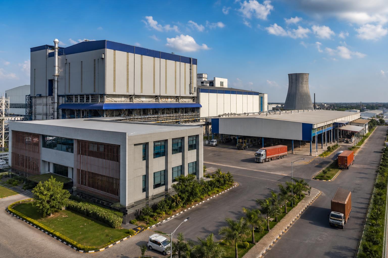 Modern industrial campus with process water and effluent treatment infrastructure
