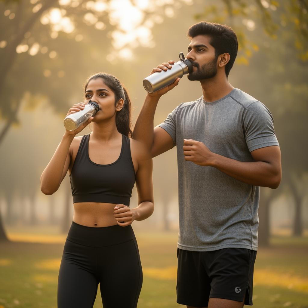 Active couple staying hydrated